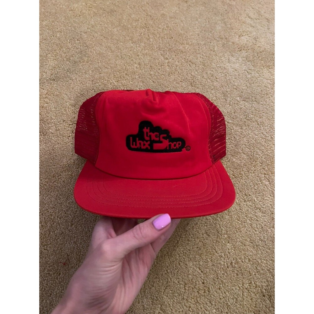 Vintage 1980s The Wax Shop Red Trucker Snapback Hat